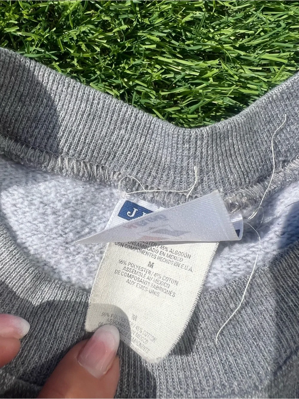 J. Crew Gray Crewneck with Blue KANSAS Script and Red KU Emblem